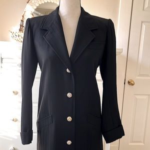 Vintage Yves Saint Laurent Rive Gauche Black Dress or Coat Stripe Jewel Buttons
